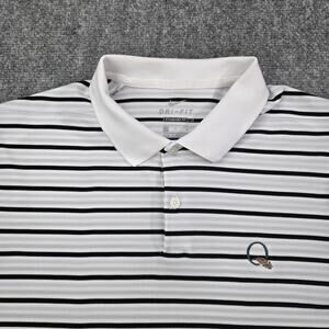 Nike Golf Dri Fit Shirt Mens Large White Black Textured Knit Stripe Performance